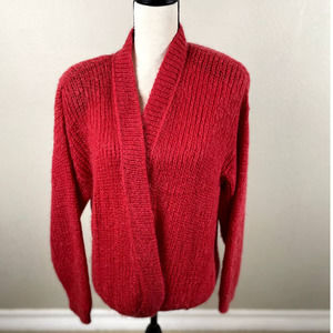 Kaari Womens Cardigan Sweater Medium Red Mohair Blend Open Clutch Shoulder Pads